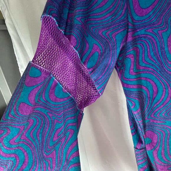 Spirit 70s Go-Go Dress/Tunic Blue Purple L, Flared Bell Sleeves Furry Cuffs - Picture 3 of 4
